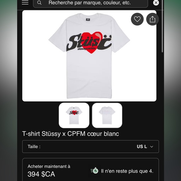 t shirt stussy x CPFM cœur blanc - Picture 5 of 5